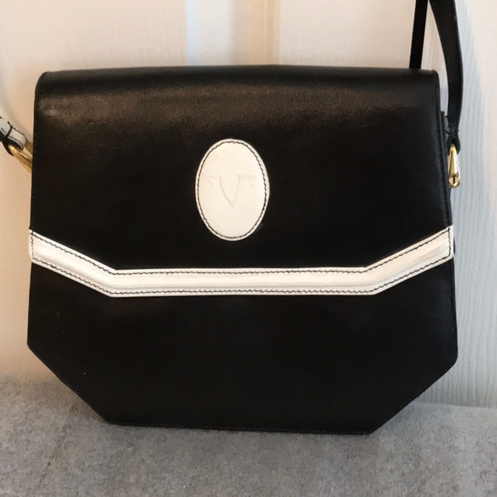 CROSSBODY MESSENGER 2-TONE LEATHER BAG BLACK/WHITE